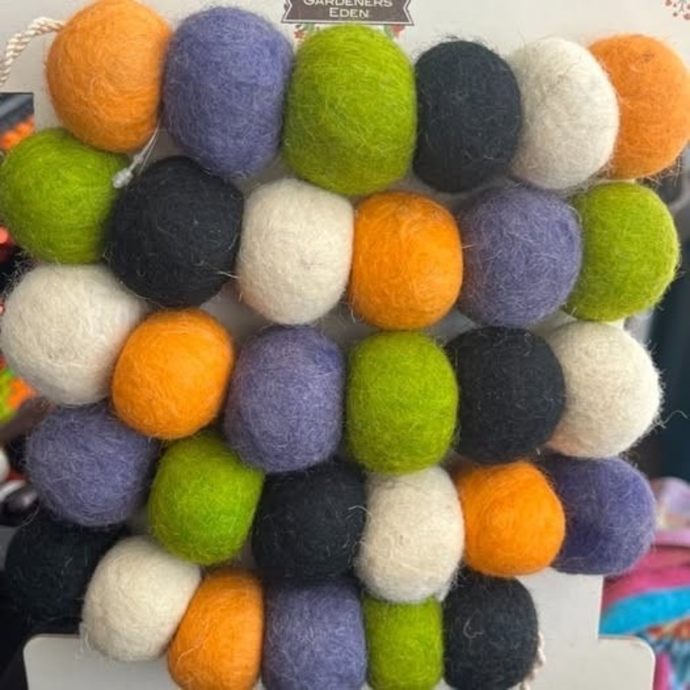 Halloween Felt Ball Garland Colorful Whimsical Spooky Farmhouse Mantle Decor